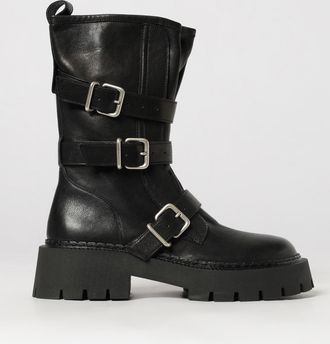 Vic Mati&eacute; Smooth Leather Biker Boots with a Buckle and Lug Sole