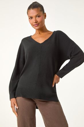 Roman Soft V-Neck Side Split Knit Sweater