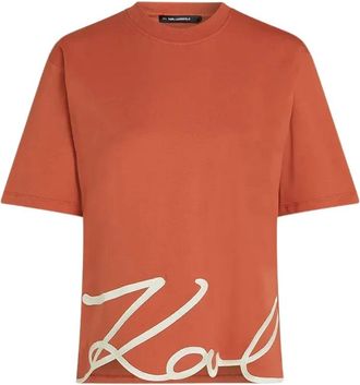Karl Lagerfeld Signature-hem T-shirt - Dames - T-shirts - Oranje - S - Katoen - Tops
