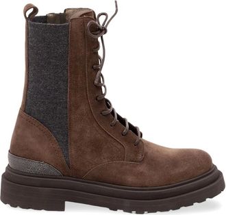 Brunello Cucinelli Schoenen, Dames, Bruin, 39 EU, Leer, Suede Veterschoenen