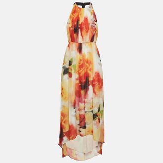 Alice & Olivia Alice + Olivia Multicolour Chiffon Leather Trim Maxi Dress