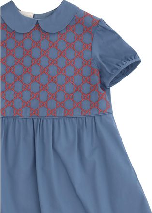 Gucci Girls Dress Stretch Cotton Poplin Metal Blue Blue-Mix Blue/mix