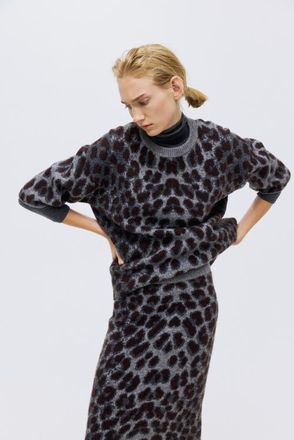 H&M Boxy Jacquard-knit Jumper in Gray/leopard Print at Nordstrom, Size Xx-Small