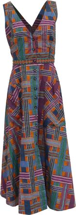 Saloni Zoey Printed Cutout Midi Dress in Multicolor Cotton