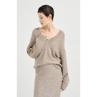 Brunello Cucinelli Dazzling texture sweater in Light Brown at Nordstrom, Size Xx-Large Eu