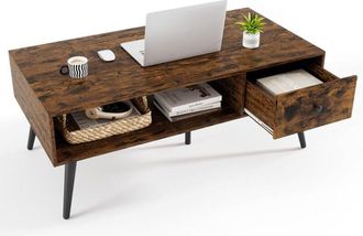 Costway Costway - 109 cm Rectangular Wooden tv Stand Entertainment Center w/Open Shelf Rustic Brown