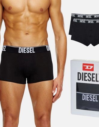 Diesel Mens DIESEL UMBX SHAWN Mens Trunks RG Boxer Shorts 2X Pack Stretch Cotton Underwear - Black/Black - Size: 37/36/32