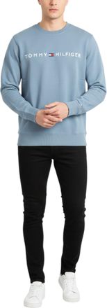 Tommy Hilfiger Mens Sweatshirt Terry Cotton Embroidered Logo Pullover Jumper - Blue - Size X-Large