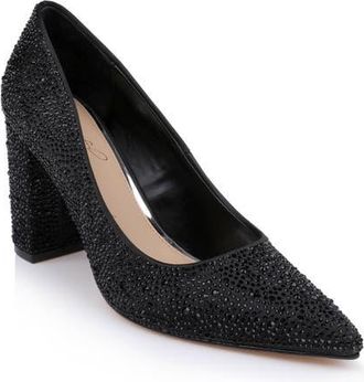 Badgley Mischka Banee II Crystal Pointed Toe Pump in Black Satin at Nordstrom, Size 6.5