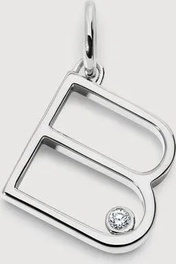 Monica Vinader Sterling Silver Solitaire Diamond Initial B Pendant Lab Grown Diamond