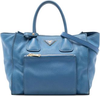 Prada Pre-owned Handbags, female, Blue, Size: ONE SIZE Pre-owned Leather Tote Bag