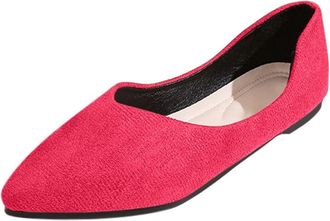 Generic Womens Ballet Flats Pointed Toe Casual Pumps Stylish Solid Color Breathable Versatile Comfortable Slip On Flats Shoes Work Office Hot Pink