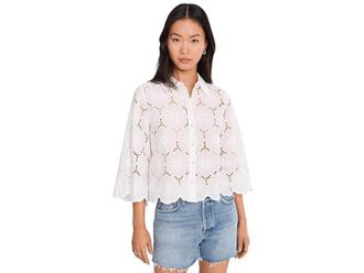Vince Camuto Short Sleeve Collared Shirt Womens Clothing Ultra White : SM, Cotton