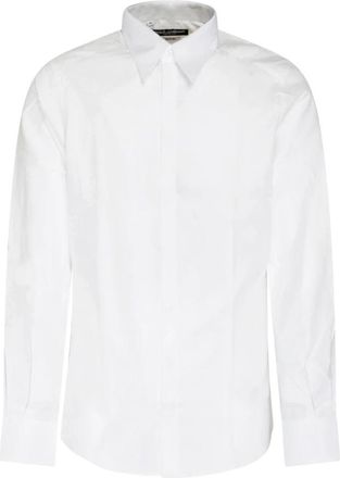 Dolce & Gabbana Logo Print Wit Katoenen Overhemd - Heren - Zakelijke Overhemden - Wit - L - Katoen - Overhemden