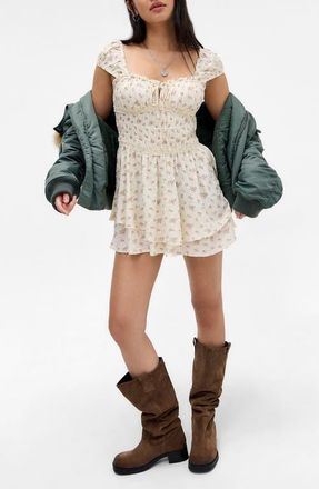 BDG Ruby Floral Skirted Romper in Ditsy White at Nordstrom, Size X-Large