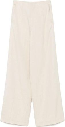 Forte_Forte Beige Broek met Elastische Tailleband - Dames - Wijde Broeken - Beige - S - Broeken