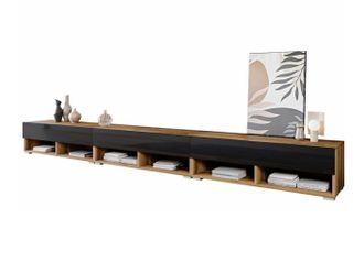 Mirjan24 Mobilier1 - Mueble Tv Sarasota 144, Roble Wotan + Negro Brillante, N&uacute;mero De Puertas: 0, N&uacute;mero De Cajones: 0, 300x30x33cm