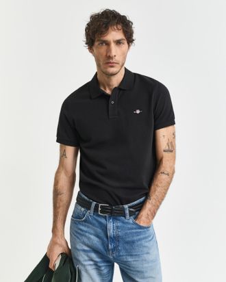 GANT Poloshirt GANT SLIM SHIELD SS PIQUE POLO, Herren, Gr. XXL, schwarz, Jersey, Obermaterial: 100% Baumwolle, unifarben, slim fit h&uuml;ftlang, hoch geschloss