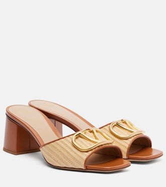 Valentino Garavani VLogo leather-trimmed raffia sandals