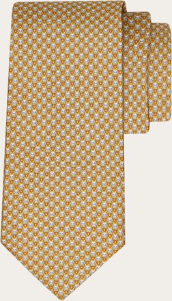 Ferragamo Men Gancini letter print silk tie Yellow