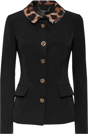 Philipp Plein Jassen, Dames, Zwart, L, Leer, Cady Jacket Leopard