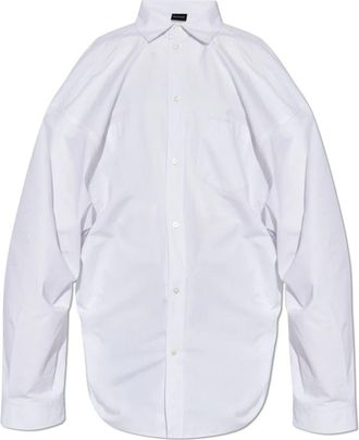 Balenciaga Oversized shirt met zak - Dames - Overhemden - Wit - M - Katoen - Overhemden