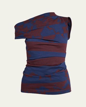 Dries Van Noten Hunray Abstract-Print Off-The-Shoulder Top