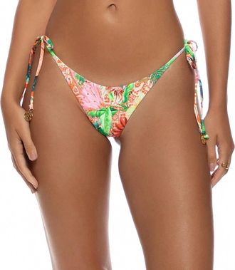 Luli Fama Opulent Eden Crystallized Seamless Ruched Back Brazilian Tie Side Bikini Bottom In Multicolor