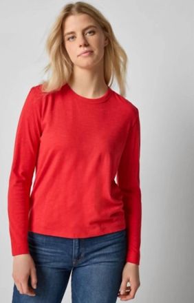 Lilla P Shirred Shoulder Crewneck Tee In Cherry