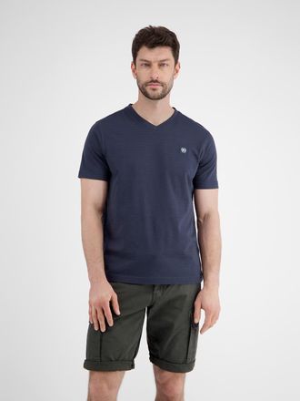 Lerros T-Shirt LERROS, Herren, Gr. XL, blau (classic navy), Single Jersey, Obermaterial: 100% Baumwolle, gestreift, regular fit taillenbedeckt, V-Ausschnitt,