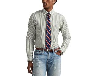 Polo Ralph Lauren Classic Fit Striped Broadcloth Shirt Mens Clothing White/Garden Trail : 2XL, Cotton