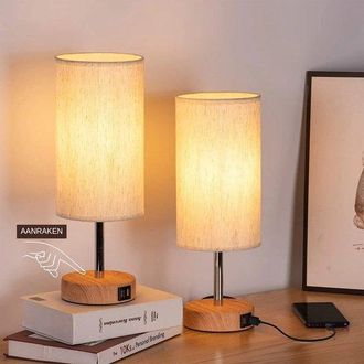 OEM Paquete 2 L&aacute;mparas Mesita Noche Usb, L&aacute;mparas Puerto Carga Usb, L&aacute;mpara Mesita Noche Regulable Pantalla Lino Dormitorio U Bombillas Led Incluidas