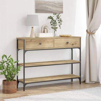 Berkfield Home Console Table Artisan Oak 100x25x75 cm Engineered Wood & Steel in Brown | Size: 100 x 25 x 75 cm