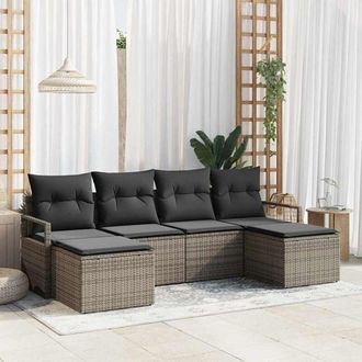 vidaXL Conjunto De Sof&aacute; De Jard&iacute;n 6 Pcs Gris Polirat&aacute;n Vidaxl