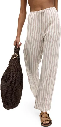 M&S Collection Wide Leg Linen Blend Pants in Brown/multi at Nordstrom, Size 14