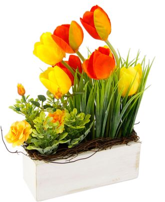 My Home Gestecke »Tulpen Wildrosen und Gras« Im Topf, aus Holz, Blumendeko
