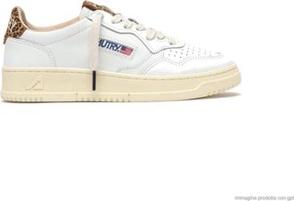 Autry Medalist Low WomenS White Leather And Leopard Suede Sneakers Aulw Hj02