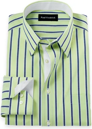 Paul Fredrick Slim Fit Comfort Stretch Non-iron Stripe Dress Shirt With Contrast Trim