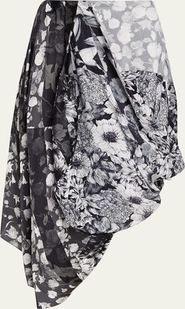 Maison Margiela Draped Floral Silk Midi Skirt