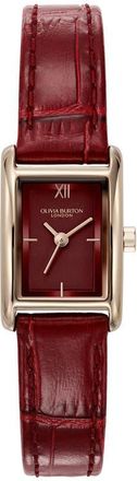 Olivia Burton Mini Grove Rectangular Croc Embossed Leather Strap Watch, 16mm in Red at Nordstrom