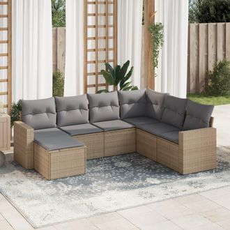 vidaXL Vidaxl - Set Sof&aacute;s De Jard&iacute;n 7 Piezas Y Cojines Rat&aacute;n Sint&eacute;tico Beige