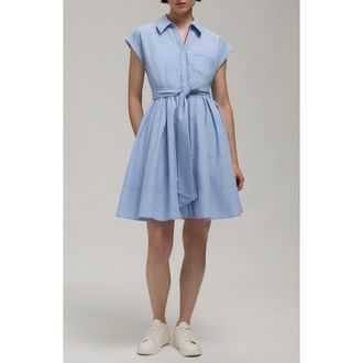 Hunter Embroidered Placket Cap Sleeve Fit & Flare Shirtdress in Powder Blue at Nordstrom Rack, Size X-Small