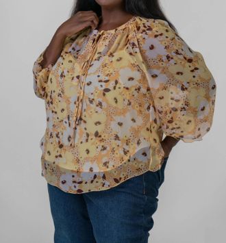 Joie Brigitta Long Sleeve Silk Top - Plus In Amber Gold
