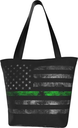 AOOEDM Thin Green Line Flag Tote Bag Women Capacity Shoulder Grocery Shopping Bags
