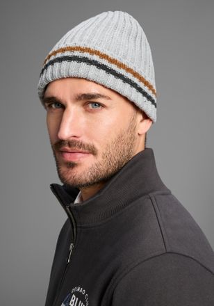 Man's World Strickm&uuml;tze MANS WORLD, Herren, grau, braun, blau, Grobstrick, Materialmix, gestreift, kontrastfarbene Details, unifarben mit Farbeinsatz, M&uuml;tzen Stri