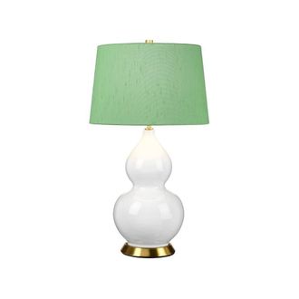 Netlighting Isla Table Lamp with Round Tapered Shade Aged Brass White Green