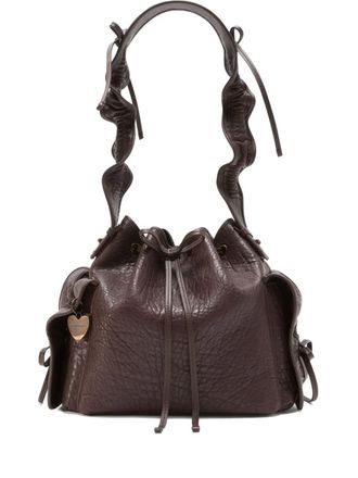Acne Studios ruffled drawstring shoulder bag - women - Lambskin/Polyester/Polyurethane - One Size - Brown