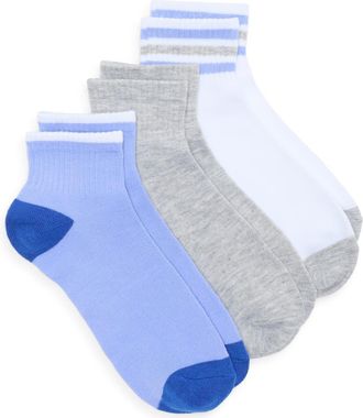 Nordstrom Rack 3-Pack Athleisure Varsity Ankle Socks in White Grey Multi at Nordstrom Rack, Size 9/11