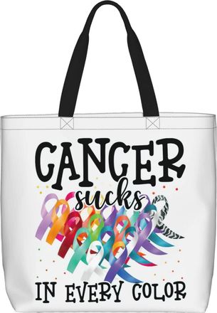 Generic Women Handbag Cancer Awareness Cancer Sucks In Every Color Women Beach Bag Lightweight Print Shopping Bags, For Daily, Gym, Holiday, Wedding, Graduati