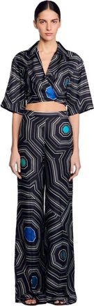 Sandro Spiral-motif silk shirt in Black at Nordstrom, Size X-Small